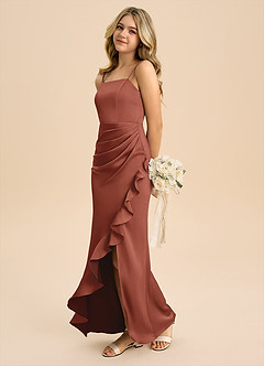 Azazie Buzzy Junior Auburn Sheath Pleated Stretch Satin Dress image6