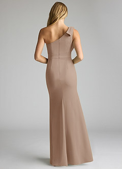 Azazie Rinna Bridesmaid Dresses Taupe Mermaid One Shoulder Stretch Crepe Dress image4