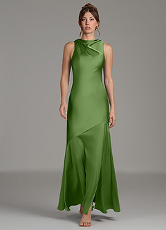 Azazie Kiara Bridesmaid Dresses Basil Mermaid Pleated Stretch Satin Dress image5