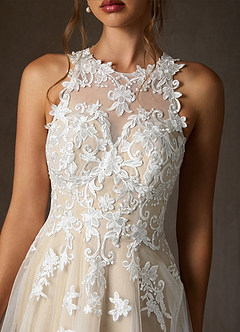 Azazie Melrose Wedding Dresses Diamond White Champagne A-Line Sweetheart Lace Tulle Dress image5