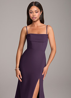 Azazie Saige Bridesmaid Dresses Plum Sheath Off the Shoulder Chiffon Convertible Dress image2