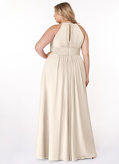 Azazie Bonnie Brautjungfernkleider A-Linie Schlüsselloch Gerüscht Chiffon Kleid Alabaster Weiß image2