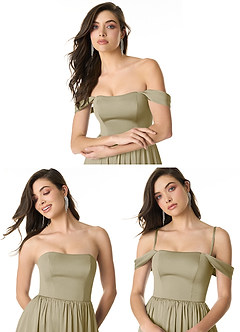 Azazie Morana Jurken voor bruidsmeisjes Converteerbaar Jurk van Stretch Satijn met A-Lijn Off the Shoulder Mosgroen image10