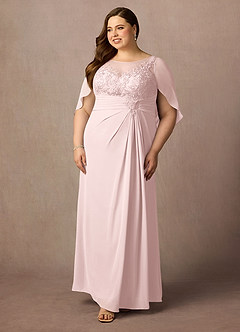 Azazie Hera Mother of the Bride Dresses Blushing Pink A-Line Lace Capelet Chiffon Dress image9