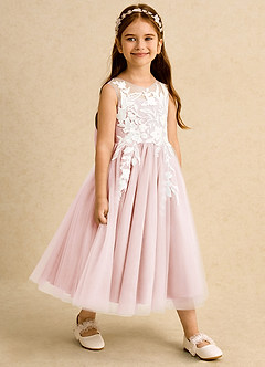 Azazie Sundae vestidos de niña de las flores Vestido de Rosa Rubor de Encaje de Princesa image4