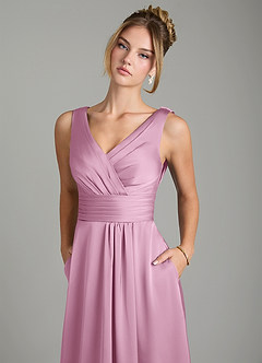 Azazie Karina Bridesmaid Dresses Candy Pink A-Line Pleated Stretch Satin Dress image7