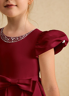 Azazie Pearl Flower Girl Dresses Burgundy Ball-Gown Pleated Matte Satin Dress image6
