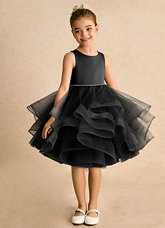 Azazie Tinie Blumenmädchenkleider Ballkleid Schleifen Tüll Kleid Schwarz image3