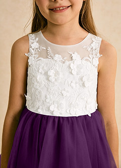 Azazie Lina Flower Girl Dresses Ivory Grape Ball-Gown Lace Dress image8