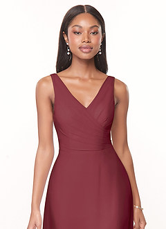 Azazie Nala Bridesmaid Dresses Merlot A-Line Pleated Chiffon Dress image4