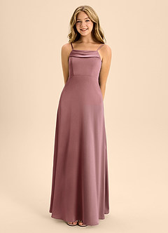 Azazie Anselie Junior Vintage Mauve A-Line Off the Shoulder Stretch Satin Dress image4