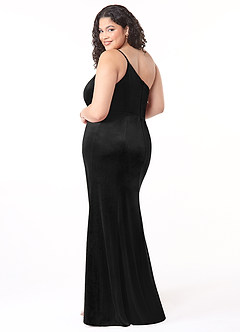 Azazie Kala Vestidos de damas de honor Vestido de Negro de terciopelo de Corte en A con Un hombro image9