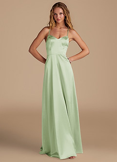 Azazie Mei Bridesmaid Dresses Dusty Sage A-Line Metallic Satin Dress image1