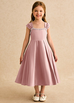 Azazie Yosemite Flower Girl Dresses Rose Gold Ball-Gown Sweetheart Neckline Matte Satin Dress image4