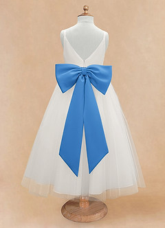 Azazie Lea Flower Girl Dresses Blue Jay A-Line Spaghetti Strap Tulle Dress image7