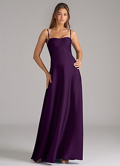 Azazie Valentine Bridesmaid Dresses Grape A-Line Corset Stretch Satin Dress image1