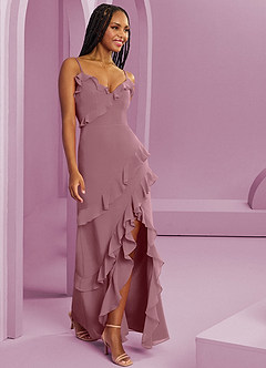 Barbie ♥ Azazie Robes de demoiselle d'honneur Robe Fourreau en Mousseline de soie Mauve Vintage image4