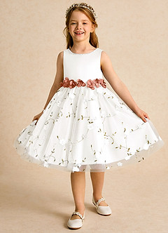 Azazie Starri Flower Girl Dresses Ivory Mai Tai Ball-Gown Beaded Matte Satin Dress image4