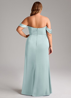 Azazie Saige Bridesmaid Dresses Mist Sheath Off the Shoulder Stretch Satin Dress image12