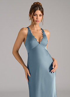 Azazie Tianna Brautjungfernkleider A-Linie Stretch-Satin Kleid Staubblau image7