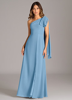 Azazie Tella Bridesmaid Dresses Steel Blue A-Line One Shoulder Chiffon Dress image2