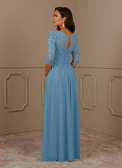 Azazie Harriet Mother of the Bride Dresses Steel Blue A-Line Scoop lace Mesh Dress image4
