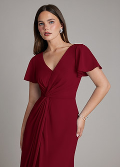 Azazie Kaya Final Sale Burgundy A-Line Pleated Chiffon Dress image3