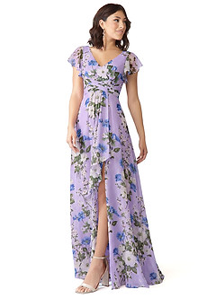 Azazie Omari Vestidos de damas de honor Vestido de Lila Floral de Gasa de Corte en A image4