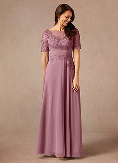 Azazie Raissa Mother of the Bride Dresses Vintage Mauve A-Line Lace Chiffon Dress image7