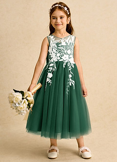 Azazie Sundae Flower Girl Dresses Dark Green Ball-Gown Lace Dress image3