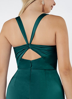 Azazie Mero Bridesmaid Dresses Peacock Sheath Pleated Stretch Satin Dress image2