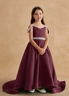 Azazie Jodi Flower Girl Dresses Cabernet A-Line Matte Satin Dress image4