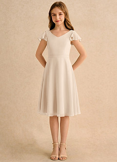 Azazie Narin Girls Formal Blumenmädchenkleider A-Linie mit ärmel Chiffon Kleid Alabaster Weiß image5