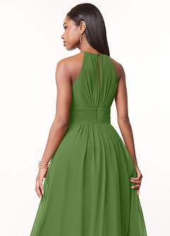 Azazie Bonnie Bridesmaid Dresses Basil A-Line Keyhole Ruched Chiffon Dress image4