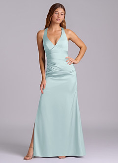 Azazie Amelie Robes de demoiselle d'honneur Robe Trapèze en Satin extensible Plissée Brume image5