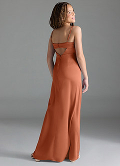 Azazie Leonis Junior Cedar Rose A-Line Pleated Stretch Satin Dress image5