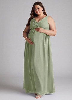 Azazie Yetta Maternity Bridesmaid Dresses A-Line V-Neck Gathered Chiffon Floor-Length Dress image9