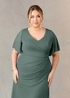 Azazie Selah Mother of the Bride Dresses Eucalyptus A-Line V-Neck ruched Mesh Dress image9