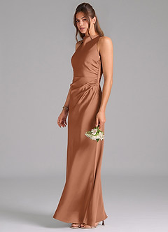 Azazie Evadne Bridesmaid Dresses Bronzer A-Line Pleated Stretch Satin Dress image1
