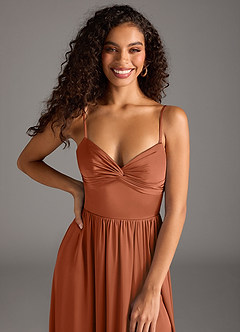 Azazie Zeya Bridesmaid Dresses Cedar Rose A-Line Pleated Stretch Satin Dress image3