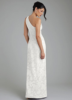 Azazie Akilah Bridesmaid Dresses White Mermaid One Shoulder Floral Burnout Dress image2