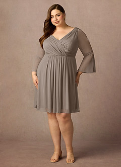 Azazie Teraso Mother of the Bride Dresses Taupe A-Line Pleated Mesh Dress image9