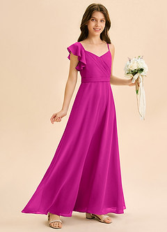 Azazie Kelsea Junior Vestido de Fucsia de Gasa de Corte en A con Volante image1