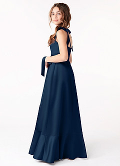 Azazie Barbara Junior Dark Navy A-Line Bow Stretch Satin Dress image2