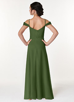 Azazie Alivia Junior Olive A-Line Off the Shoulder Chiffon Dress image2