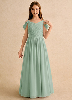 Azazie Chelo Girls Formal Abiti da Ragazza di Fiori Abito A-Line in Chiffon Plissettato Agave image5