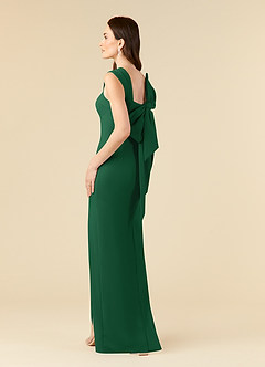 Azazie Ellen At-home Try On Dresses Dark Green Sheath Side Slit Stretch Crepe Dress image4