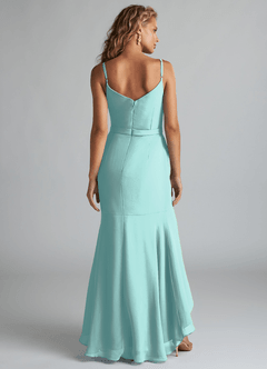 Azazie Summer Bridesmaid Dresses Aqua Mermaid Scoop Cowl Chiffon Dress image2