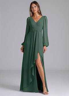 Azazie Omari Bridesmaid Dresses Sea Moss A-Line Long Sleeve Chiffon Dress image1