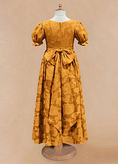 Azazie Joss Flower Girl Dresses Butterscotch A-Line with Sleeves Floral Burnout Dress image5
